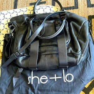 She+Lo black perforated leather satchel